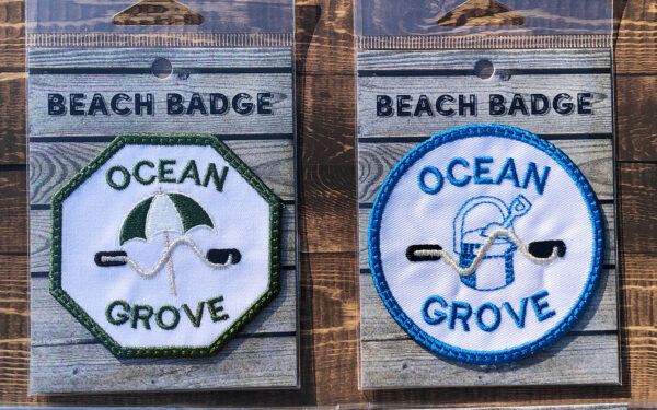 Beach Badge Patches - Ocean Grove green octagon umbrella - Ocean Grove blue circle pail