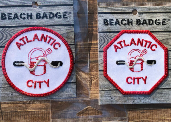 Beach Badge Patches - Atlantic City red circle pail - Atlantic City red octagon pail